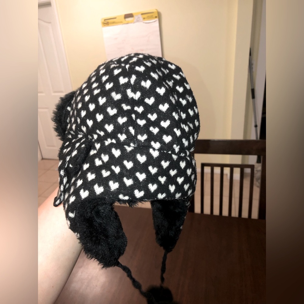 Black & White Heart Pattern Winter Tapper Hat